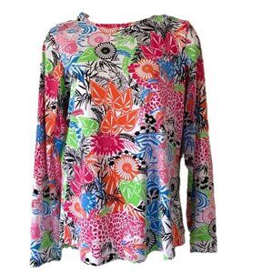 IBKUL Garden Print Bright Colorful Floral  Long Sleeve Shirt Womens Medium